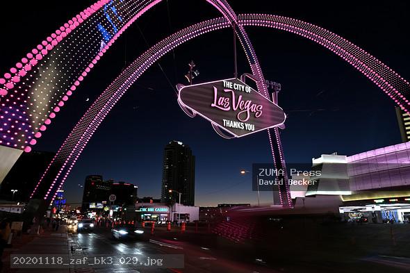 City Of Las Vegas' new gateway arches illuminated for first time